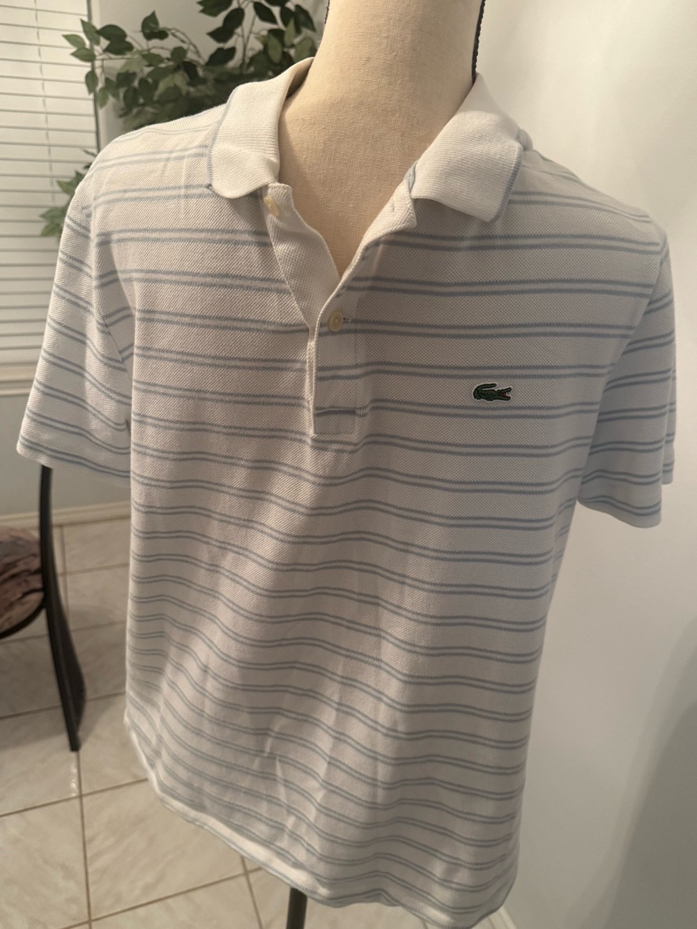 Lacoste Regular Fit White & Light Blue Striped Men's Polo Shirt in Men’s 5/large